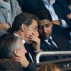 Nicolas Sarkozy, Nasser Al-Khelaïfi - Nicolas Sarkozy assiste au match de football entre le PSG et Lyon au Parc des Princes à Paris le 21 septembre 2014.