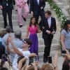 Pippa Middleton (en robe Tabitha Webb) avec son boyfriend Nico Jackson au mariage de son ex-colocataire Charles Gilkes et sa bien-aimée Anneke von Trotha Taylor au château Charles V à Monopoli, en Italie, le 19 septembre 2014