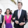 Pippa Middleton (en robe Tabitha Webb) avec son boyfriend Nico Jackson au mariage de son ex-colocataire Charles Gilkes et sa bien-aimée Anneke von Trotha Taylor au château Charles V à Monopoli, en Italie, le 19 septembre 2014