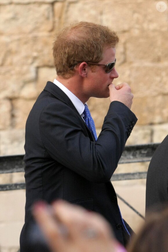 Le prince Harry au mariage de son ami Charles Gilkes et sa compagne Anneke von Trotha Taylor au château Charles V à Monopoli, en Italie, le 19 septembre 2014