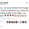 Nathalie André rend hommage à Bernard Nove Josserand, l'attaché de presse mort le 23 septembre 2014. 