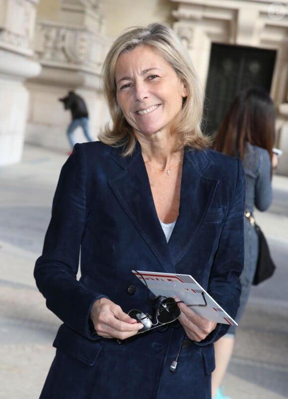Claire Chazal arrive au Grand Palais pour assister au défilé Carven printemps-été 2015. Paris, le 25 septembre 2014.
