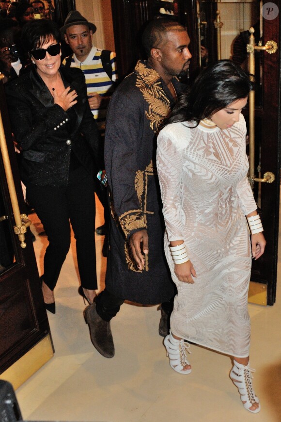 Kris Jenner, Kayne West and Kim Kardashian attending Balmain's Spring-Summer 2015 Ready-To-Wear collection show held at the Palais de Tokyo in Paris, France, on September 25, 2014. Photo by Alban Wyters/ABACAPRESS.COM25/09/2014 - Paris