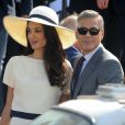  George Clooney et sa femme Amal Alamuddin quittent le palais de Ca Farsetti &agrave; Venise, le 29 septembre 2014 apr&egrave;s leur mariage civil &agrave; la mairie de Venise. 