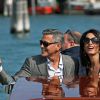 George Clooney et sa fiancée Amal Alamuddin arrivent à Venise le 26 septembre 2014 où ils vont célébrer leur mariage, prévu lundi 29 septembre.