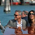  George Clooney et sa fianc&eacute;e Amal Alamuddin arrivent &agrave; Venise le 26 septembre 2014 o&ugrave; ils vont c&eacute;l&eacute;brer leur mariage, pr&eacute;vu lundi 29 septembre. 