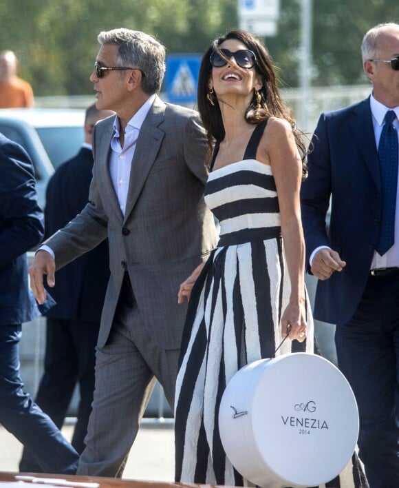 George Clooney et sa fiancée Amal Alamuddin arrivent à Venise le 26 septembre 2014. Ils vont célébrer leur mariage !