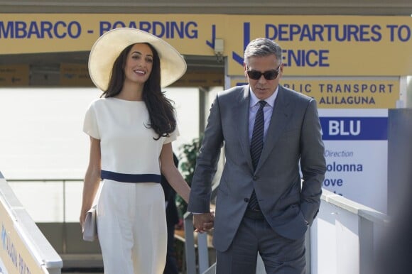 Les mariés George Clooney et Amal Alamuddin quittant Venise, le 29 septembre 2014 après leur mariage civil