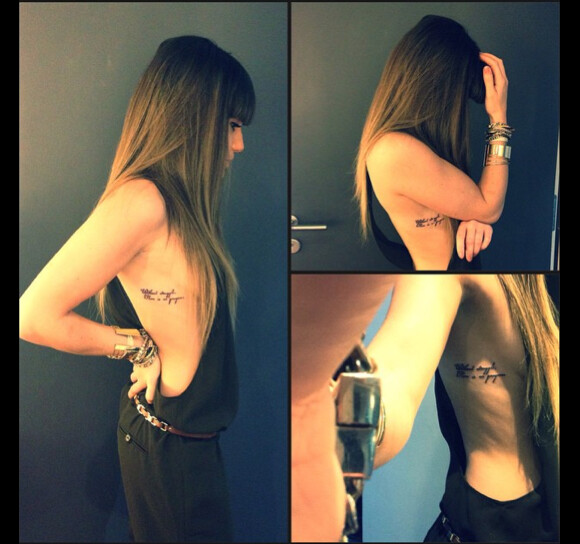 Capucine Anav (Secret Story 6) a posté une photo de son tatouage sur son compte Instagram. Le 14 octobre 2014.