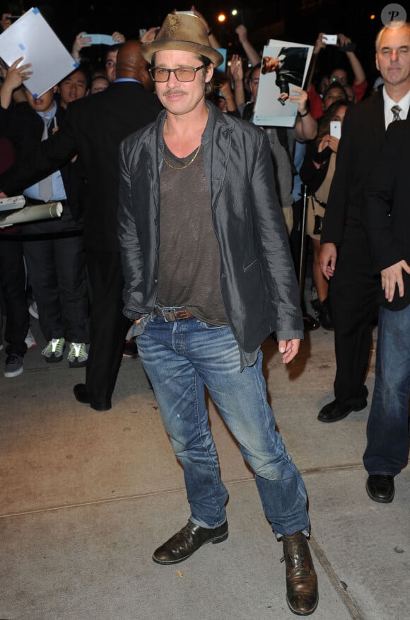 Brad Pitt - Arrivée des people à la projection du film "Fury" à New York, le 14 octobre 2014.