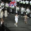 Sir Chris Hoy, porte-drapeau de la délégation britannique lors de la cérémonie d'ouverture des JO de Londres, le 27 juillet 2012