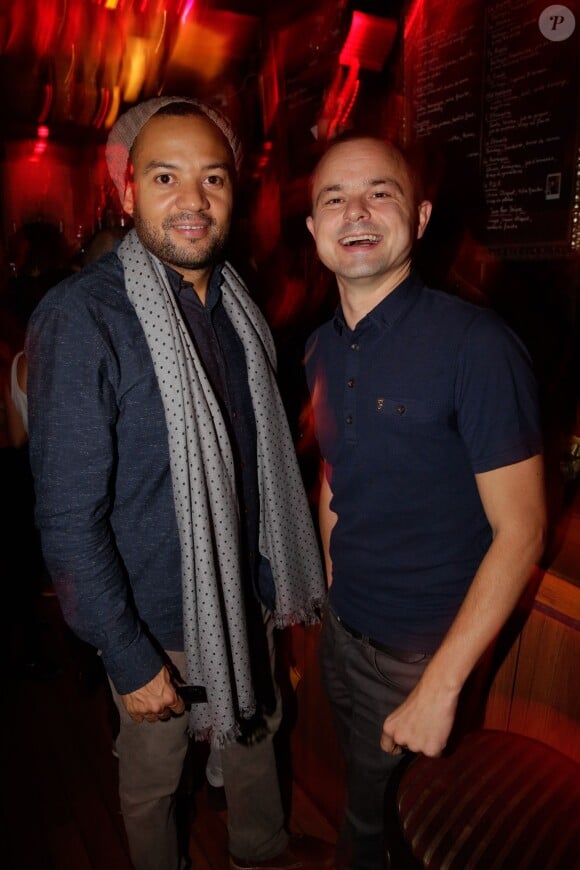 Fabrice Eboue et Hugues Duquesne lors de la soirée Loft by Orphée, Paris, le 15 octobre 2014