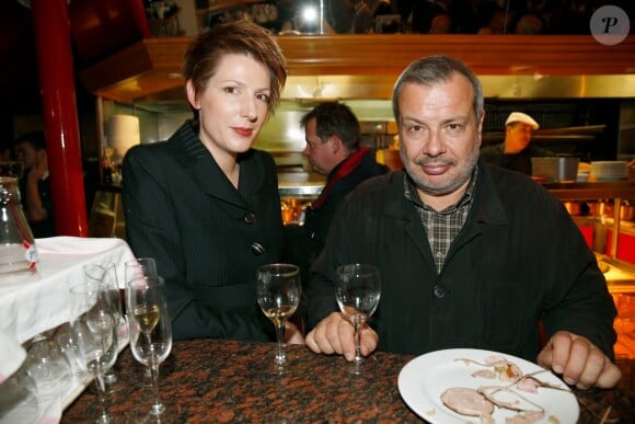 Natacha Polony et Perico Legasse. Les Artisans Bouchers de la région Ile-de-France organisaient le 16 octobre 2014 leur 3e Pot-au-feu des célébrités, au restaurant Le Louchebem, à Paris. Photo Alain Guizard/BestImage.