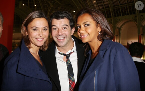 Sandrine Quétier, Stéphane Plaza et Karine Le Marchand lors de la soirée de vernissage de la FIAC 2014 organisée par ORANGE au Grand Palais à Paris, le 22 octobre 2014
