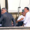 George Clooney et Jean Dujardin tournent la nouvelle publicité Nespresso à Cernobbio, le 27 août 2014.