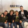 Salvatore Sirigu, David Luiz, Marquinhos, Javier Pastore du PSG lors de la soirée de lancement de Call of Duty : Advances Warfare, le 3 novembre 2014 à Paris