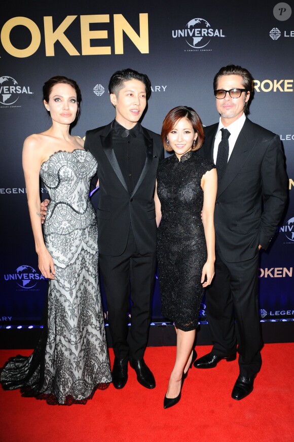 Angelina Jolie, Melody Ishihara, Miyavi Ishihara et Brad Pitt - Première du film "Unbroken" à Sydney en Australie le 17 novembre 2014.