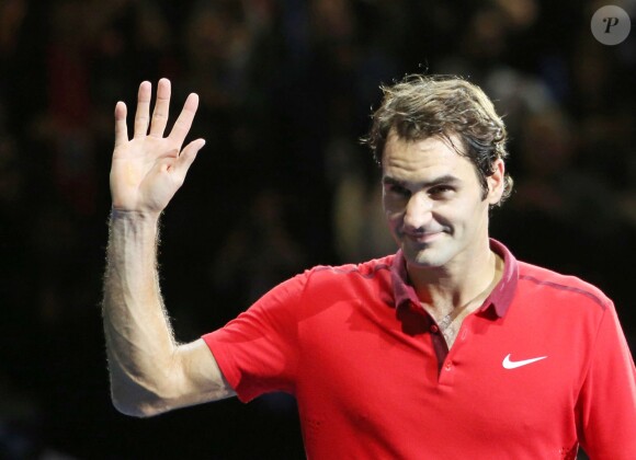 Roger Federer lors de son match face à Andy Murray lors du Masters de Londres le 13 novembre 2014 à l'O2 Arena de Londres
