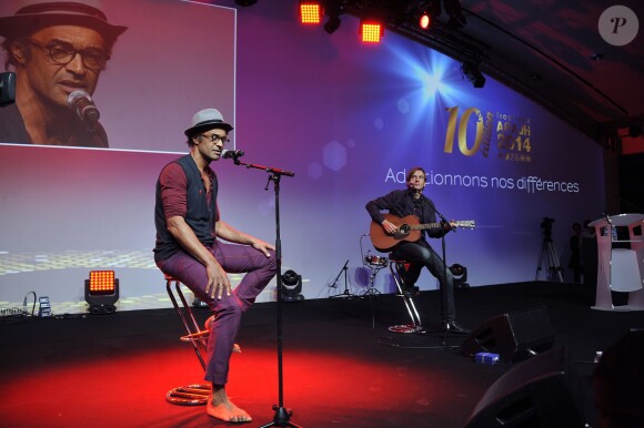 Yannick Noah lors des 10e Trophées APAJH (Association Pour Adultes et Jeunes Handicapés) 2014 au Carrousel du Louvre. Paris, le 17 novembre 2014.