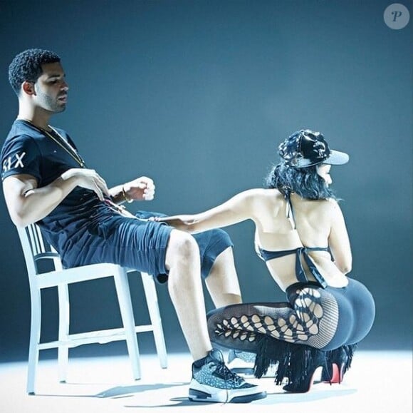 Drake et Nicki Minaj dans le clip d'Anaconda. Août 2014.
