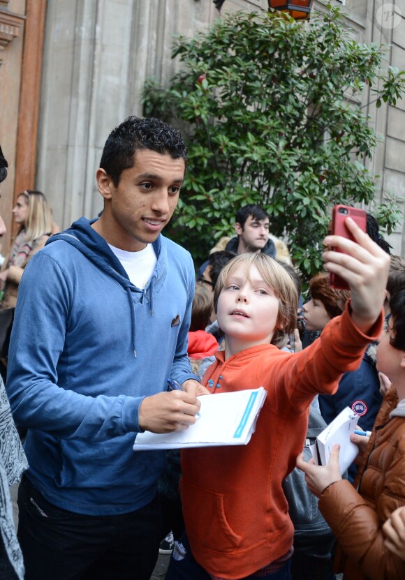 Marquinhos lors du déjeuner organisé par le président du PSG Nasser Al-Khelaïfi au restaurant La Société, à Paris le 27 novembre 2014