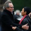 Philippe Lavil et Maddly Bamy (soeur de Erick Bamy) - Obsèques de Erick Bamy au cimetière du Père Lachaise à Paris, le 3 décembre 2014