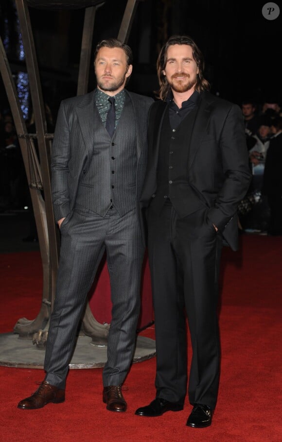 Christian Bale, Joel Edgerton lors de la première du film "Exodus: Gods and Kings 3D" à Londres, le 3 décembre 2014.