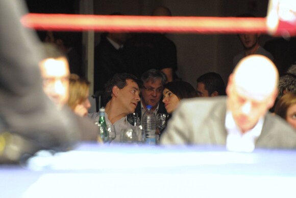 Arnaud Montebourg et Aurélie Filippetti, complices lors du combat de Jean-Marc Mormeck au palais des sports Robert-Charpentier d'Issy-les-Moulineaux le 5 décembre 2014