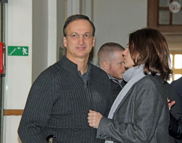 Exclusif - Michel Ferracci et sa femme Emilie Dequenne - Tournage du téléfilm "Souviens-toi" à Libourne le 1er décembre 2014