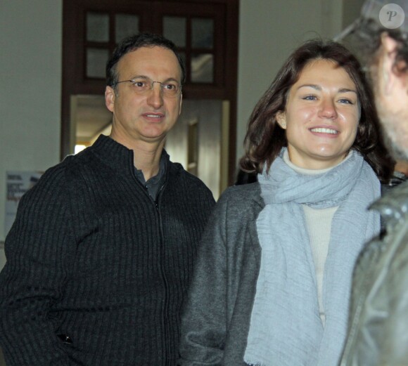 Exclusif - Michel Ferracci et sa femme Emilie Dequenne - Tournage du téléfilm "Souviens-toi" à Libourne le 1er décembre 2014