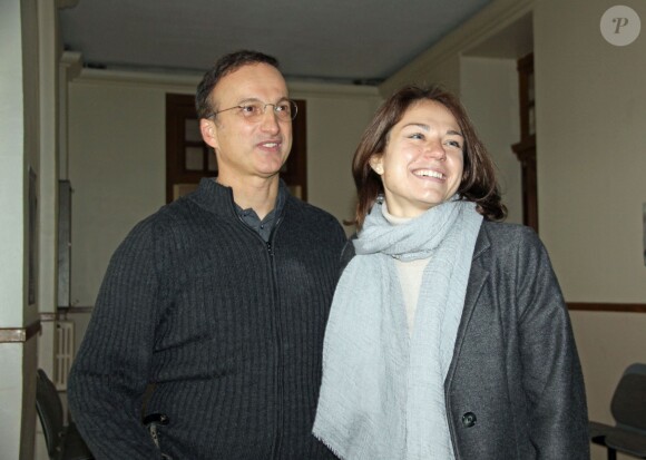 Exclusif - Michel Ferracci et sa femme Emilie Dequenne - Tournage du téléfilm "Souviens-toi" à Libourne le 1er décembre 2014