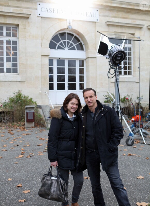 Exclusif - Michel Ferracci et sa femme Emilie Dequenne - Tournage du téléfilm "Souviens-toi" à Libourne le 1er décembre 2014