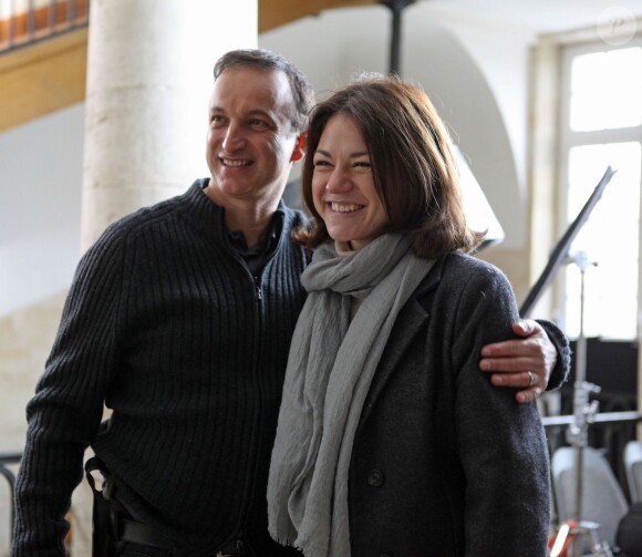 Exclusif - Michel Ferracci et sa femme Emilie Dequenne - Tournage du téléfilm "Souviens-toi" à Libourne le 1er décembre 2014