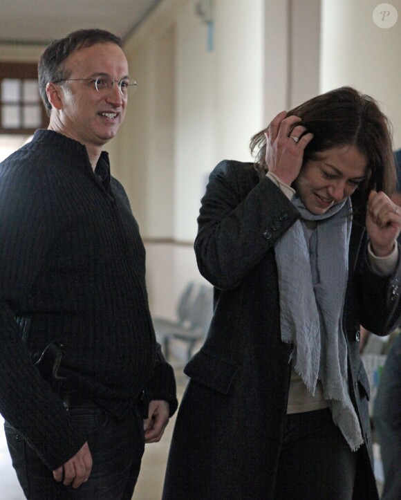 Exclusif - Michel Ferracci et sa femme Emilie Dequenne - Tournage du téléfilm "Souviens-toi" à Libourne le 1er décembre 2014