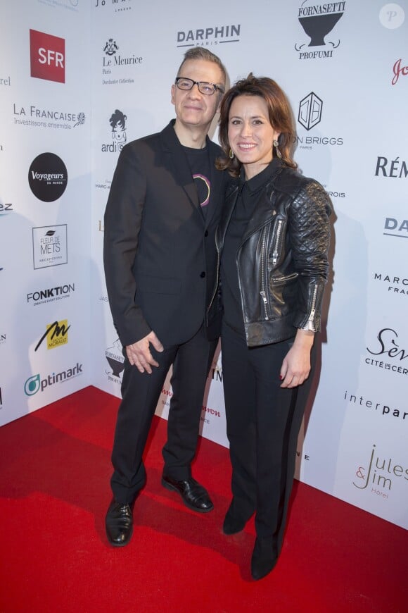 Michel Simon et Delphine Bürkli maire du IX eme arrondissement au dîner LINK pour AIDES, le 8 décembre 2014, au Palais d'Iéna, à Paris.