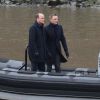 Daniel Craig et Rory Kinnear tournent sur la Tamise pour le nouveau film James Bond "Spectre" à Londres, le 15 décembre 2014
