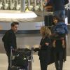 Olivier Martinez, sa femme Halle Berry et leur fils Maceo arrivent à l'aéroport Charles de Gaulle à Paris, le 19 décembre 2014. Ils vont passer les fêtes de Noël dans la famille de l'acteur.