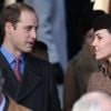 Le prince William, duc de Cambridge et Catherine Kate Middleton, la duchesse de Cambridge enceinte assistent à la messe de Noël à Sandringham, le 25 décembre 2014. 