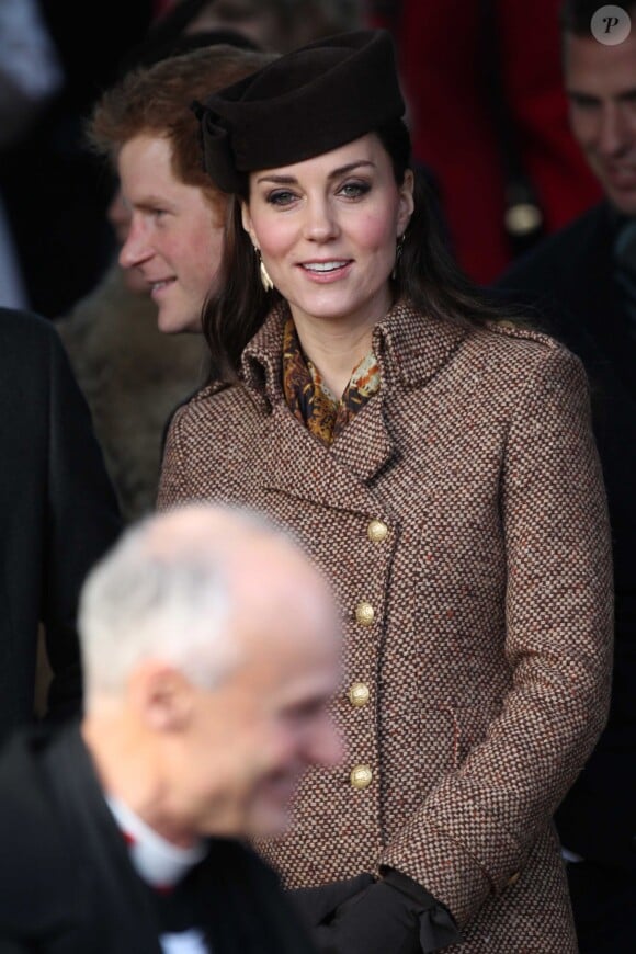 Catherine Kate Middleton, la duchesse de Cambridge enceinte assistent à la messe de Noël à Sandringham, le 25 décembre 2014.