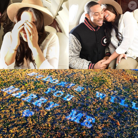 Ludacris et Eudoxie se sont fiancés. Photomontage de la demande en mariage publié par Eudoxie sur son compte Instagram le 26 décembre 2014.