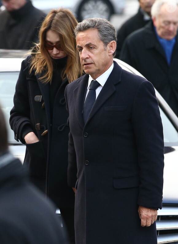Nicolas Sarkozy et sa femme Carla Bruni-Sarkozy - Cérémonie religieuse à la mémoire de Jacques Chancel, en l'église Saint-Germain-des-Prés, à Paris, le 6 janvier 2015.