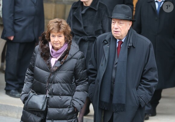 Michèle Cotta et Hervé Bourges - Cérémonie religieuse à la mémoire de Jacques Chancel, en l'église Saint-Germain-des-Prés, à Paris, le 6 janvier 2015.