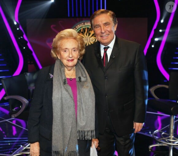 Bernadette Chirac et Jean-Pierre Foucault - Émission spéciale Qui veut gagner des millions ?, sur TF1, ce vendredi 9 janvier 2014.