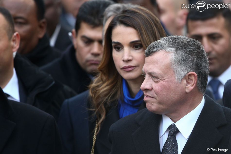 Le roi Abdullah II et la reine Rania de Jordanie ont participé le 11 janvier 2015 à la grande marche organisée à Paris à la suite de l&#039;attentat terroriste contre Charlie Hebdo. Après une réunion collégiale à l&#039;Elysée avec François Hollande, ils ont marché en compagnie de plus d&#039;une cinquantaine de chefs d&#039;Etat, de gouvernement ou d&#039;institution internationale, entourés notamment de Mahmoud Abbas et Matteo Renzi. 