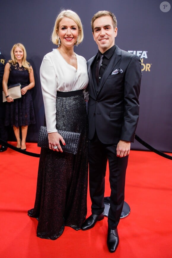 Philipp Lahm et sa femme Claudia - Gala FIFA Ballon d'Or 2014 à Zurich, le 12 janvier 2015.