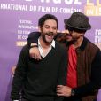  Manu Payet et JoeyStarr (pour le film "Les Gorilles") - C&eacute;r&eacute;monie de cl&ocirc;ture du 18&egrave;me festival international du film de com&eacute;die de l'Alpe d'Huez, le 17 janvier 2015. 