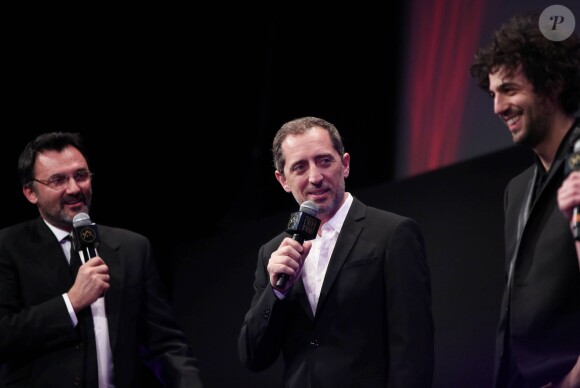 Frédéric Lopez, Gad Elmaleh et Max Boublil - Cérémonie de clôture du 18ème festival international du film de comédie de l'Alpe d'Huez, le 17 janvier 2015.