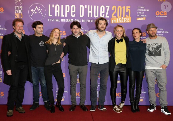 Pio Marmaï, Adrianna Gradziel, Maxime Govare, Noemie Saglio, Camille Cottin et Franck Gastambide (film "Toute Première Fois") - Cérémonie de clôture du 18ème festival international du film de comédie de l'Alpe d'Huez, le 17 janvier 2015.