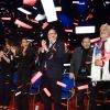 La princesse Stéphanie de Monaco, Pauline Ducruet, le prince Albert II de Monaco, Robert Hossein, Jean-Paul Belmondo sous une pluie de confettis lors de la soirée de gala du 39e Festival du cirque de Monte-Carlo, le 20 janvier 2015 sous le chapiteau de Fontvieille.