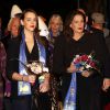 Pauline Ducruet et sa mère la princesse Stéphanie de Monaco arrivent lors de la soirée de gala du 39e Festival du cirque de Monte-Carlo, le 20 janvier 2015 sous le chapiteau de Fontvieille.